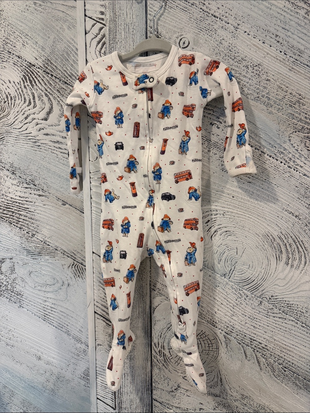 Paddington X LovedBaby Footed Baby One-Piece with Blue & Orange Character Print